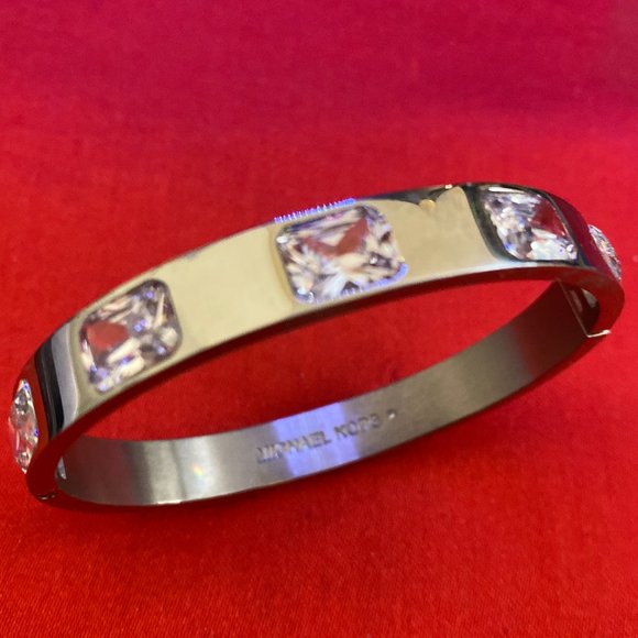 Michael Kors Silver Tone Hinged Bracelet  With Crystals - Picture 1 of 4